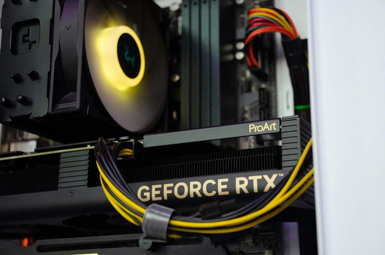 A close up of a computer case with a fan